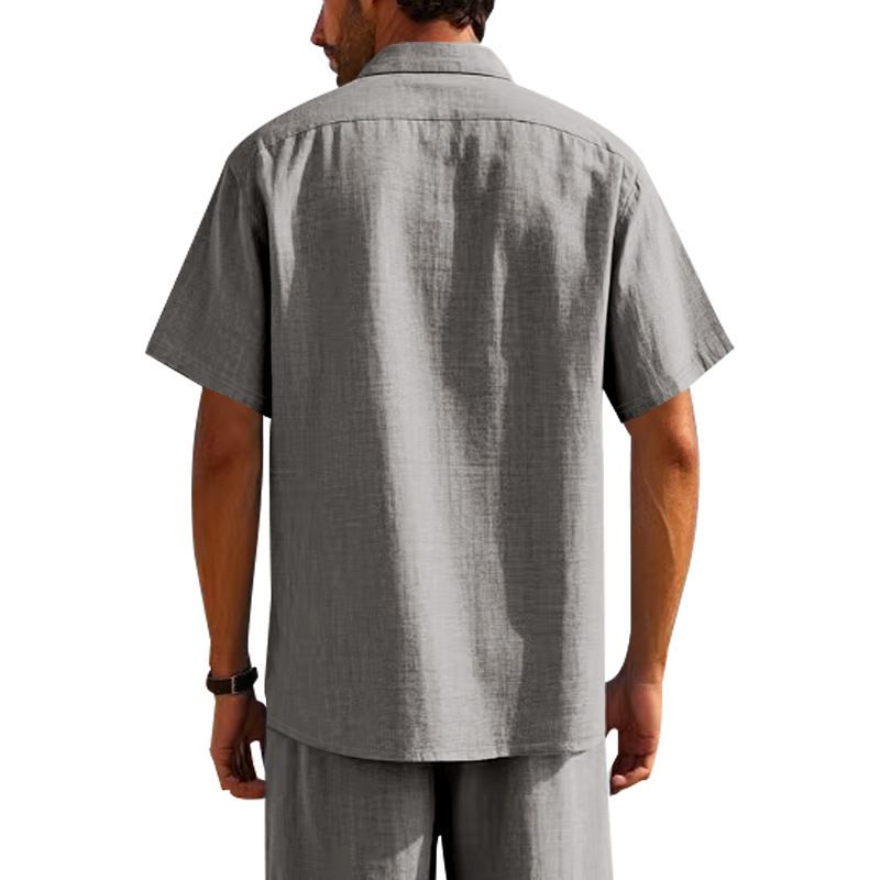 Herrenbekleidung Leinen Lose Casual Revers Casual Kurzarmhemd_voghion.com