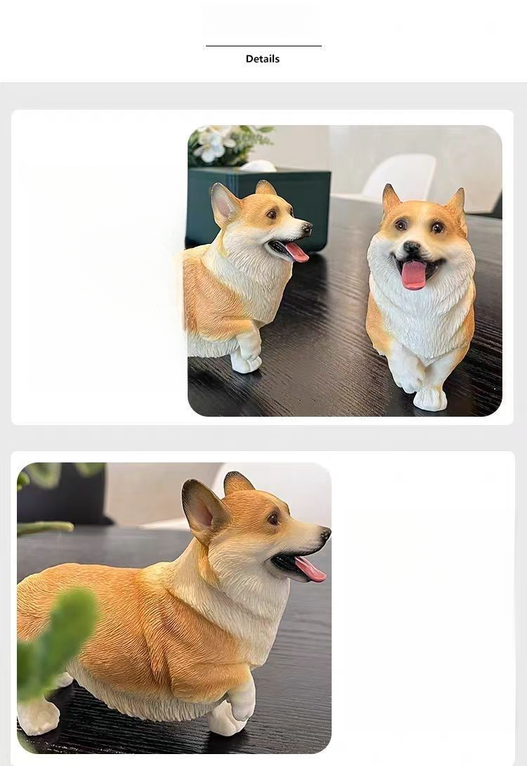 Realistische Corgi-Welpenfigur, niedliche Hunde-Gedenkskulptur, Balkon, Garten, Schreibtischdekoration, Kunstharz, Handwerk_voghion.com