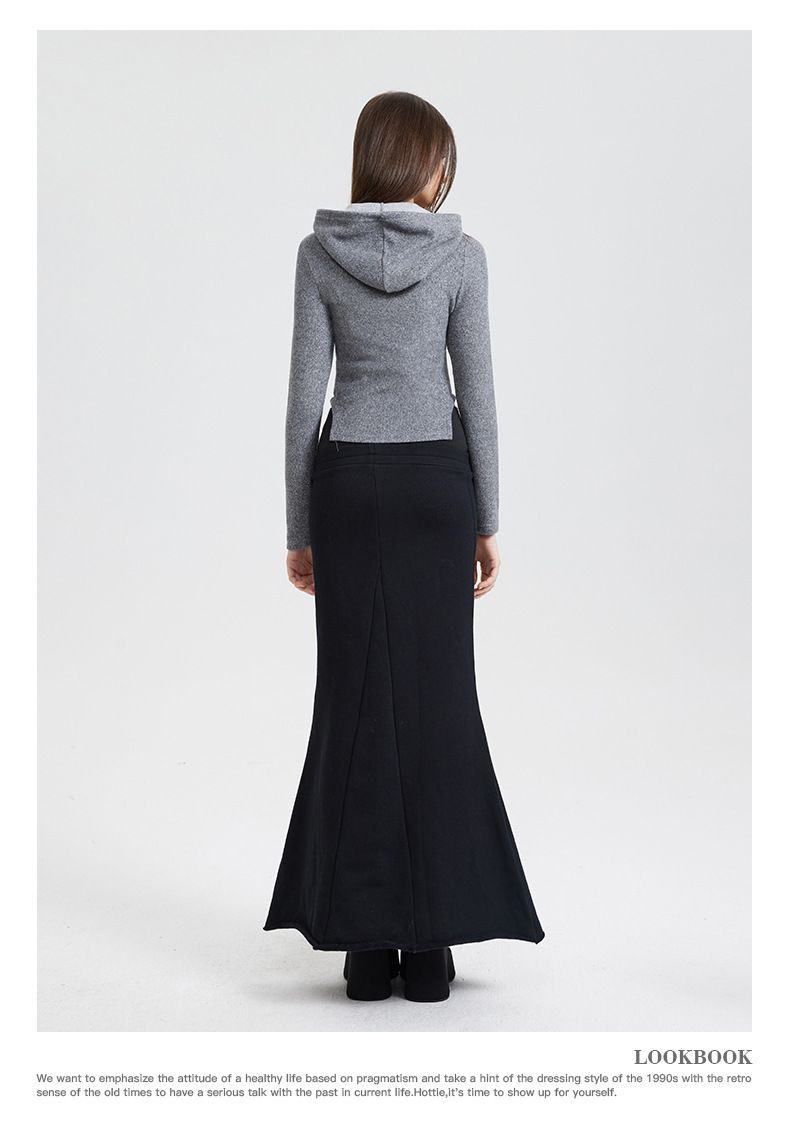 Abbigliamento da donna Felpa con cappuccio e zip da donna - Top corto a maniche lunghe con vestibilità attillata e dettaglio tasca_voghion.com