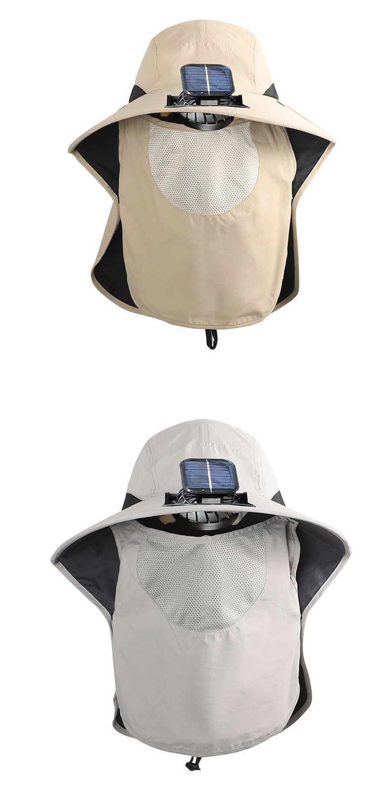 Sonnenhut Herren Sonnenhut mit großer Krempe, Solarventilator, starker Wind, wiederaufladbar, Schal, Nackenschutz, Bergsteiger-Angelhut_voghion.com