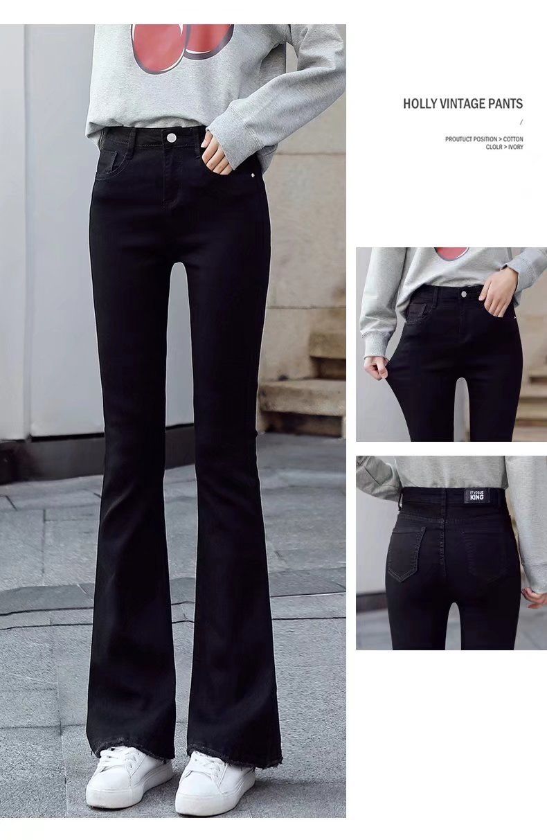 Pantaloni a campana per donna autunno 2021, pantaloni slim fit a vita alta, jeans dritti a gamba larga micro svasati per studenti_voghion.com