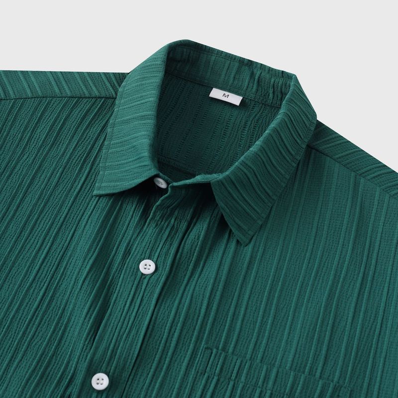 Goods 2024 summer new solid color lapel short sleeved shirt men's_voghion.com