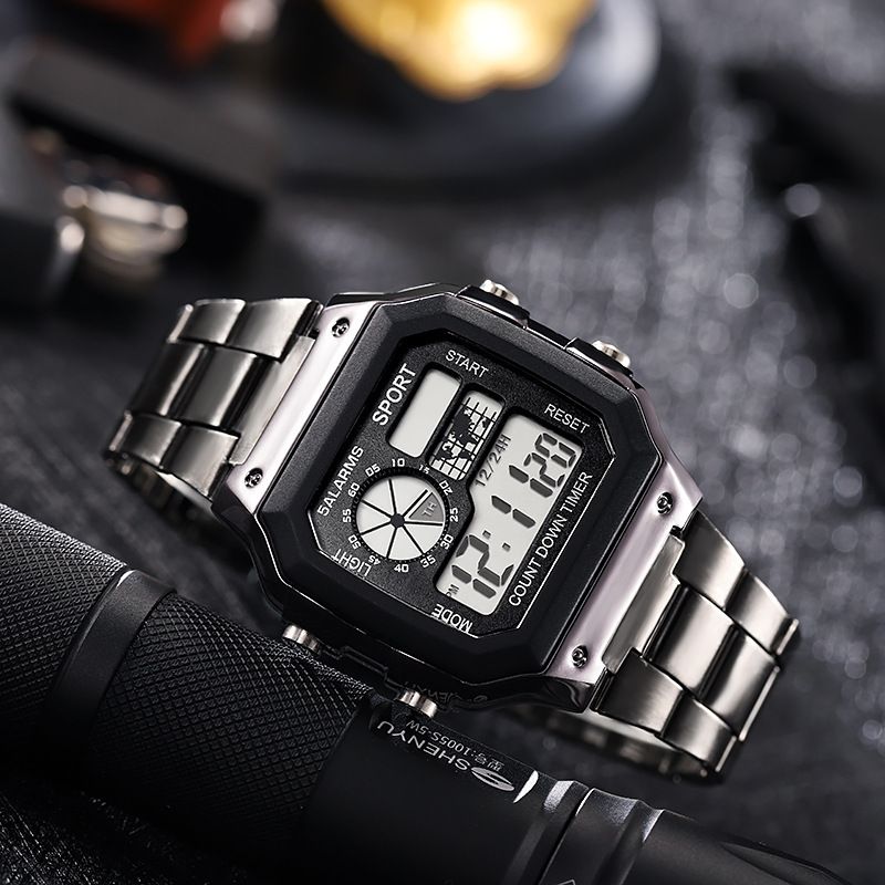 Herrenmode LED Leuchtende Erwachsene Student Square Stahlgürtel Sport Elektronische Uhr_voghion.com
