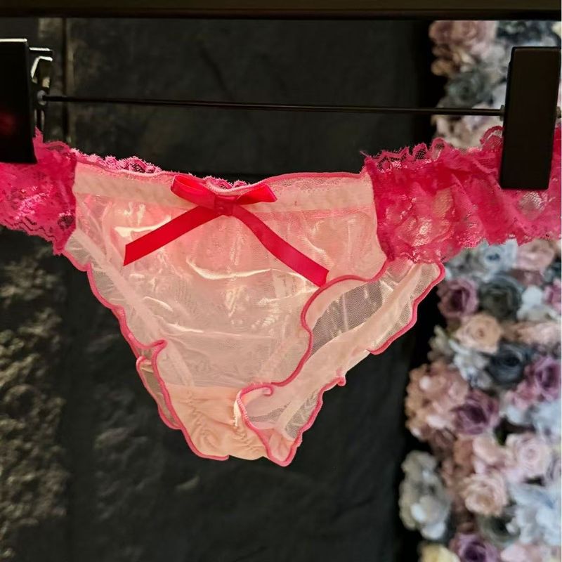 LuvBox Rose Red Temptation Charm giapponese e coreano elastico a vita bassa sexy mesh Pure Desire pizzo triangolo mutandine da donna_voghion.com
