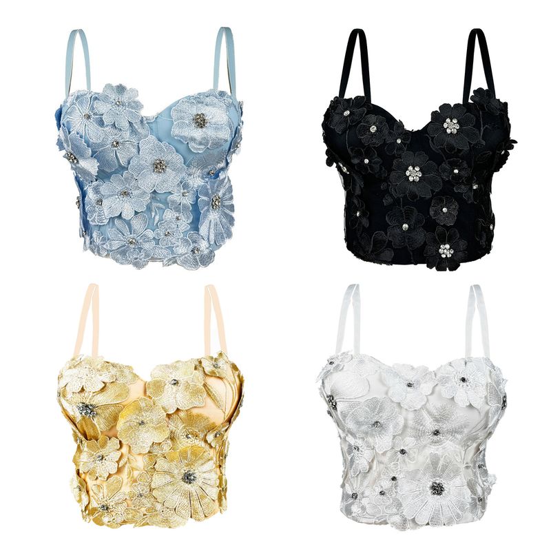Damenbekleidung Dreidimensionales, mit Blumen und Diamanten besetztes, körperformendes Tube-Top für die Oberbekleidung Straps-BH für Damen_voghion.com