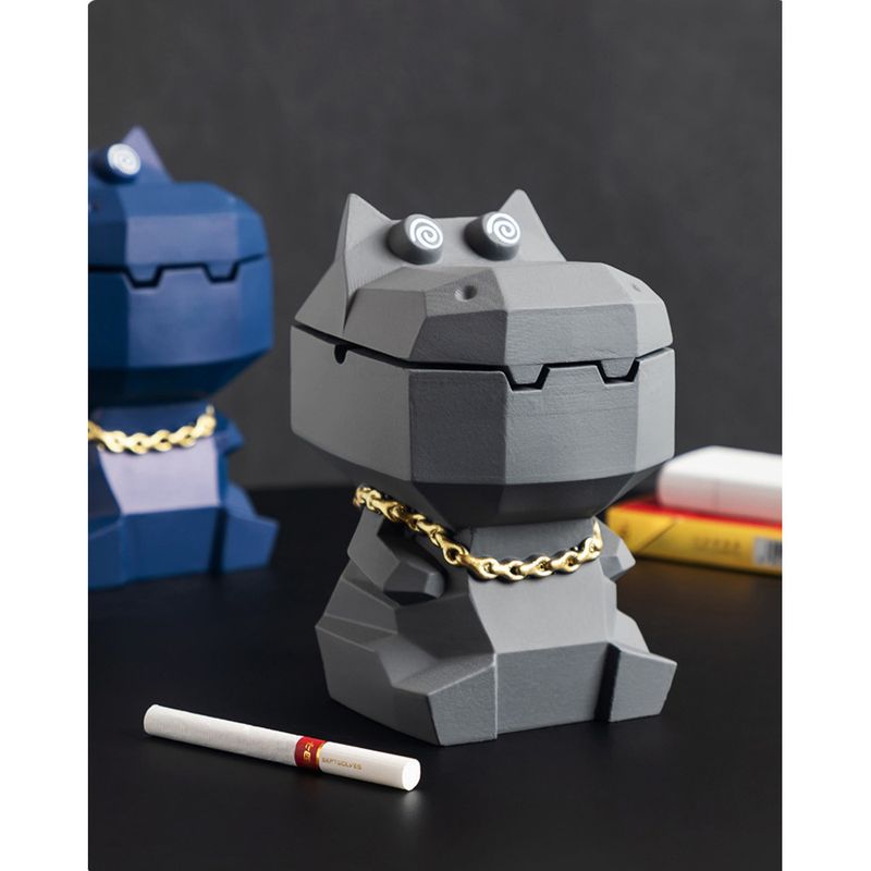 Cenicero de hipopótamo con tapa, diseño de personalidad creativa de alta gama, estilo moderno, adorno de dibujos animados para el hogar, la sala de estar y la oficina._voghion.com