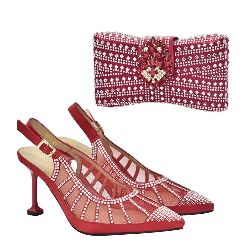 Sandali con tacco a spillo incastonati di diamanti con set di borse da cena Borsa da sera con strass dal design elegante_voghion.com