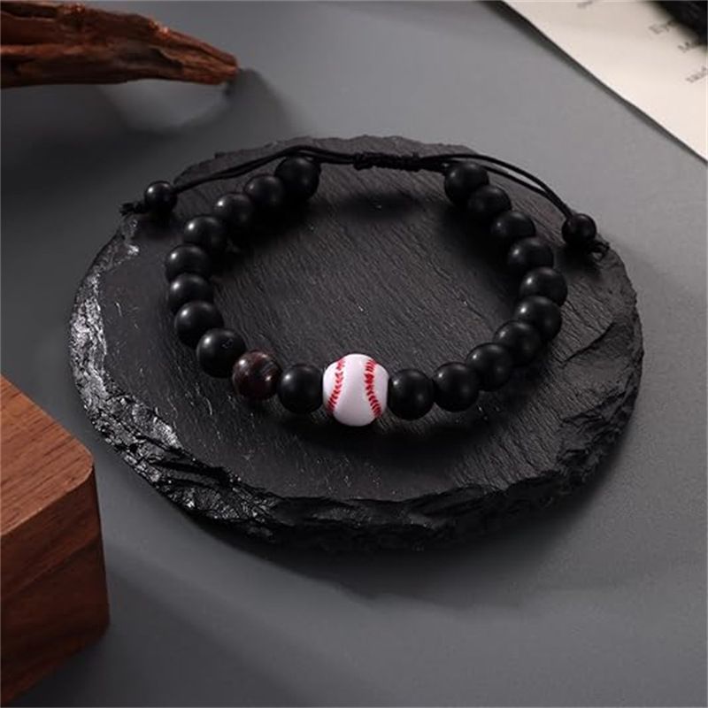 Men's Sports Bracelet - Black Matte Stone & Red Tiger Eye Beads (Adjustable, Gift Ready)_voghion.com