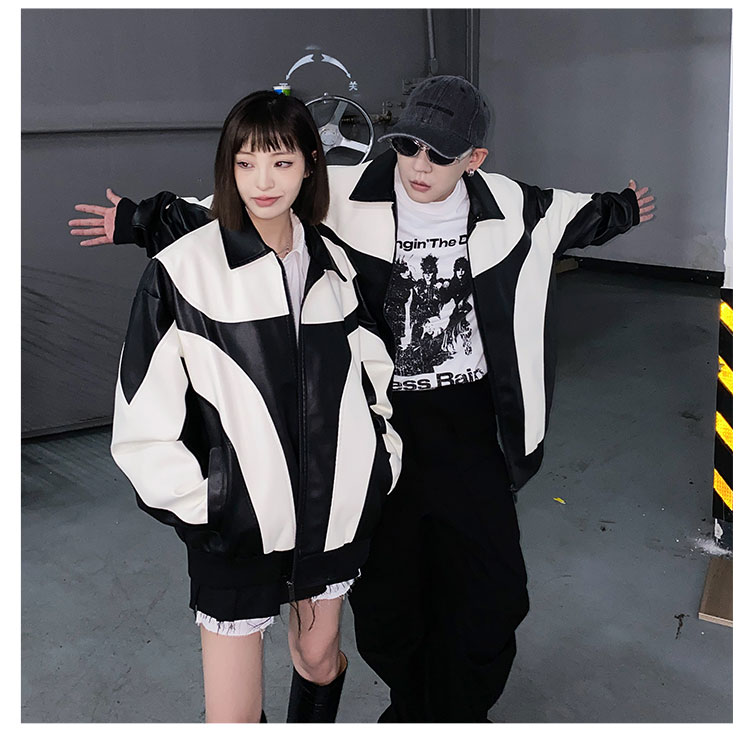 Abrigo de cuero para parejas, versátil, moderno, informal, edición coreana, Data Good 507-2-PY6801-P75_voghion.com