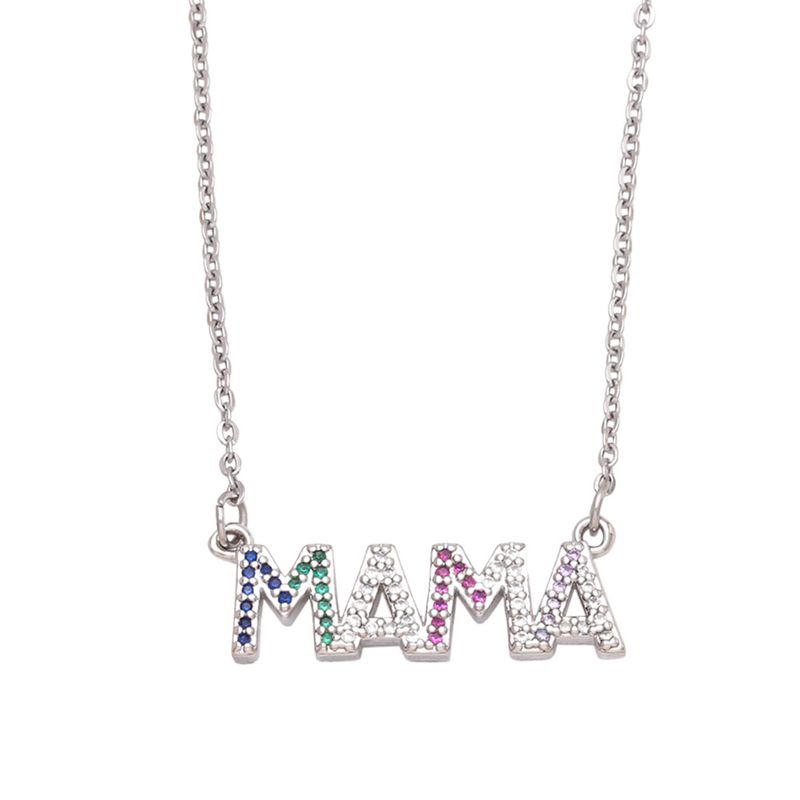 Collier lettre MAMA en diamant coloré, chaîne de clavicule, pendentif simple à la mode, cadeau de fête des mères_voghion.com