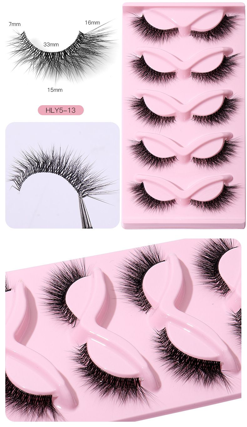 False Eyelashes L-Shaped Transparent Stem False Eyelashes Daily Makeup New Eyelashes Enlarged Eyes 5 Pairs Of Short Cat's Eyes Slightly Warped_voghion.com