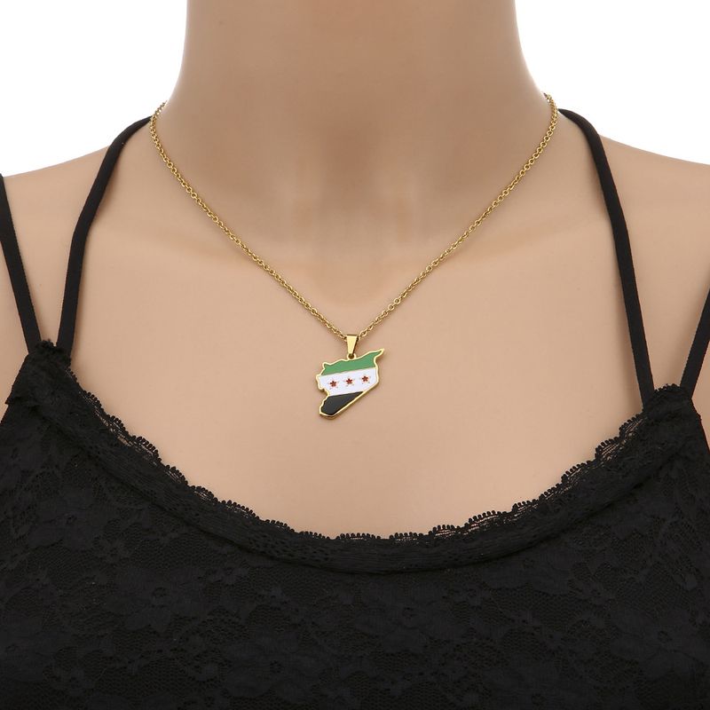 Collana con mappa e bandiera dell'esercito siriano libero in acciaio inossidabile, accessori per catene di maglioni per coppie da uomo e da donna_voghion.com