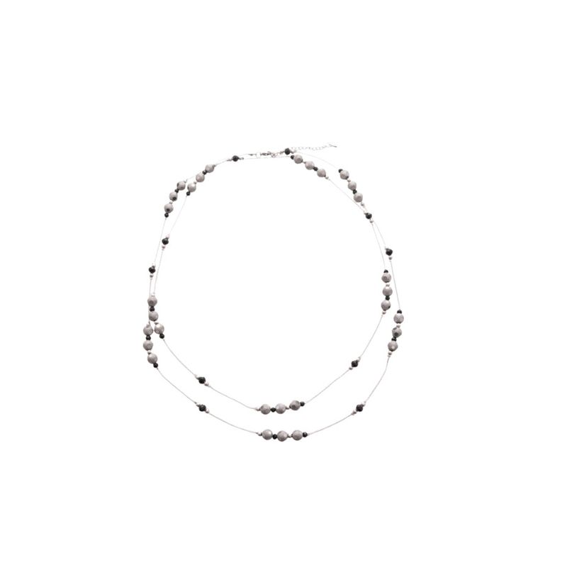 Collana doppia con perline di vetro irregolari, a strati con un tocco di alta qualità, semplice catena per maglioni di nicchia, alla moda e_voghion.com