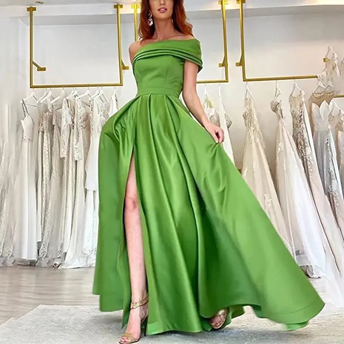Women's Clothing Evening Dress Birthday Party Tutu Skirt Green High Split Sexy Robe_voghion.com