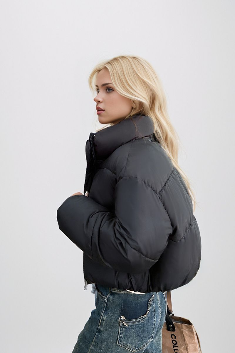 Manteau court en coton pour femme, nouveau style, mode, col montant, épais, chaud, manteau d'hiver en coton_voghion.com