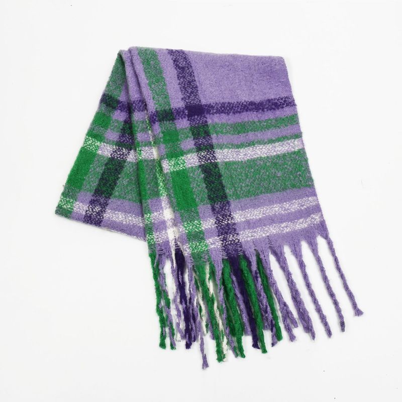 Écharpe à carreaux en mohair pour femme, châle d'hiver chaud et épais à carreaux avec franges, élégant et polyvalent, idéal pour le bureau décontracté._voghion.com