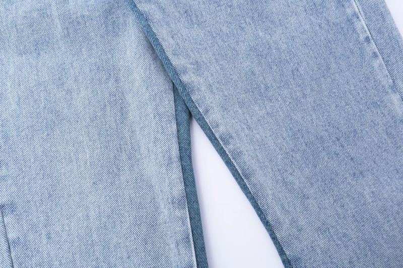 American Style Minimalist Distressed Color Blocked Denim Loose Street Washed Polished White Micro Flared Pants, Jeans_voghion.com