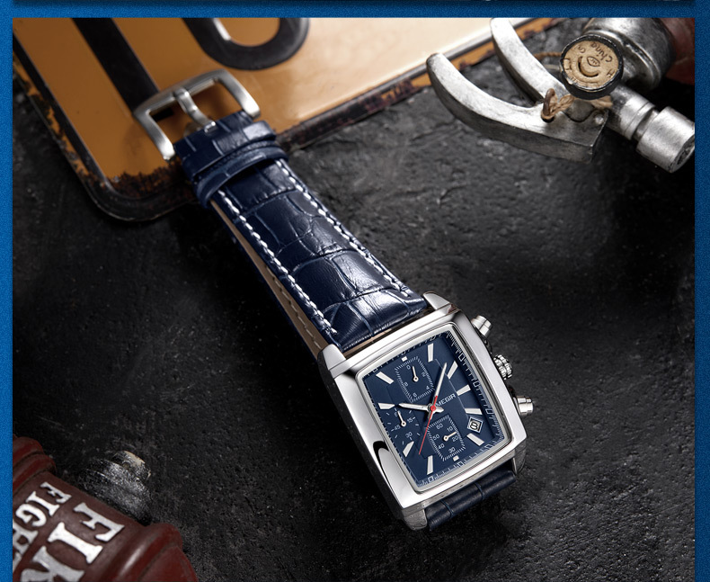 Orologio quadrato di lusso da uomo - Cronografo impermeabile con datario e lancette luminose (stile business, cinturino in pelle, resistenza all'acqua fino a 30 m)_voghion.com