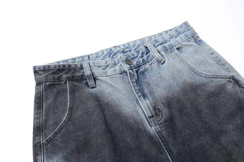 Jeans vintage a gamba larga effetto consumato con lavaggio multistrato e cuciture a contrasto: vestibilità dritta classica per un abbigliamento casual_voghion.com