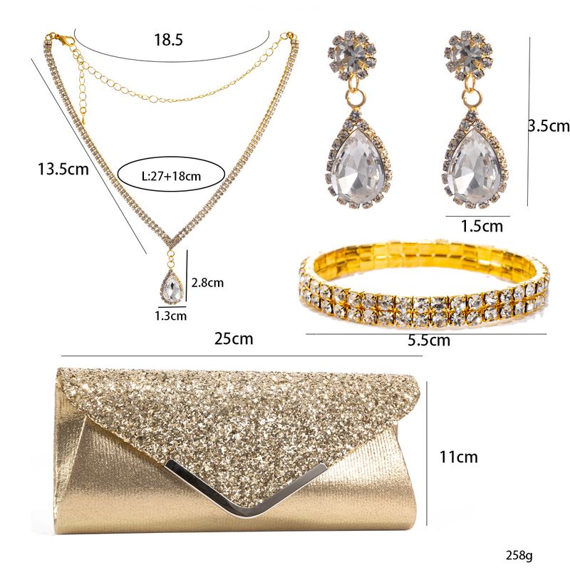 Set di gioielli da donna, elegante collana con strass a goccia, orecchini e bracciale, per matrimoni, feste e serate di lusso, set di collana, orecchini e bracciale con borsa_voghion.com
