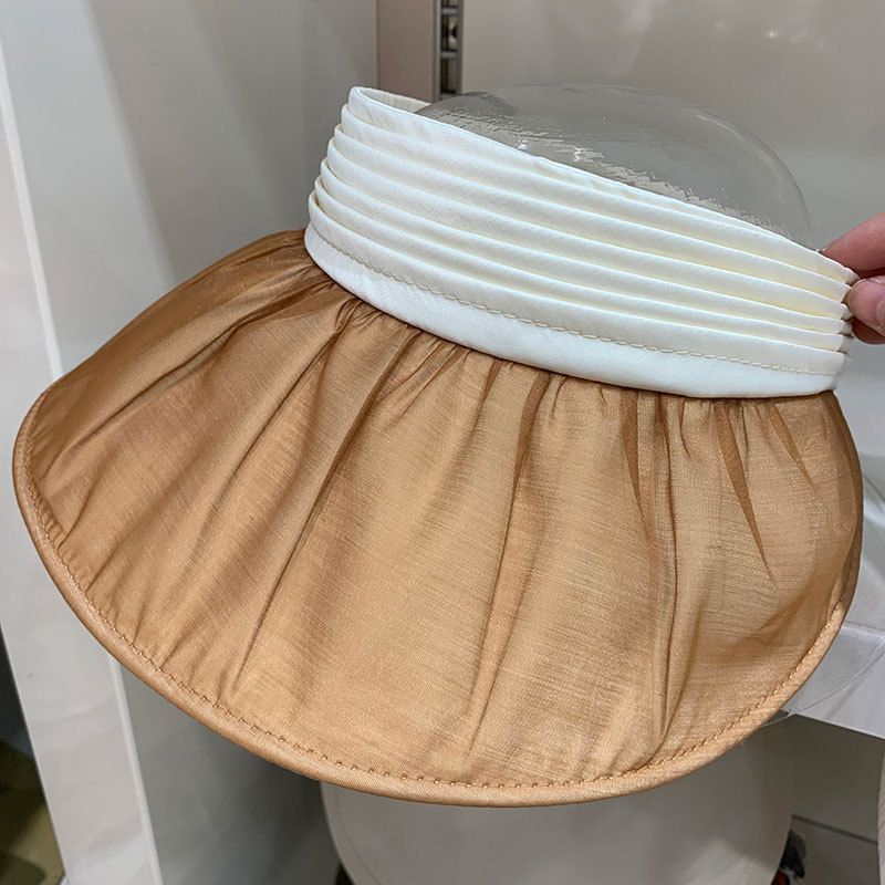 Summer Seersucker Pleated Sun Protection Sun Hat Women's Hat UV Protection Foldable Versatile Elegant Empty Top Sun Hat_voghion.com