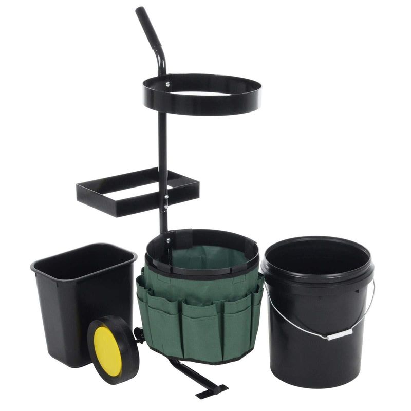 Azuma Garden Tool Caddy Trolley Tidy Cart 2 Buckets 18 Pocket Belt Sturdy Wheels_voghion.com