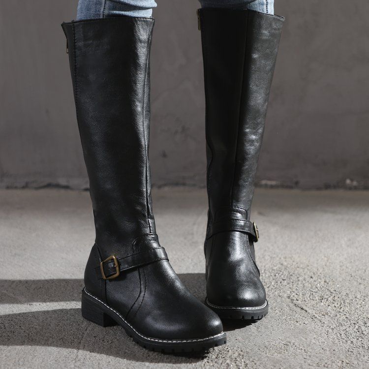Big round toe high boots fat thin two knights with thick heels_voghion.com