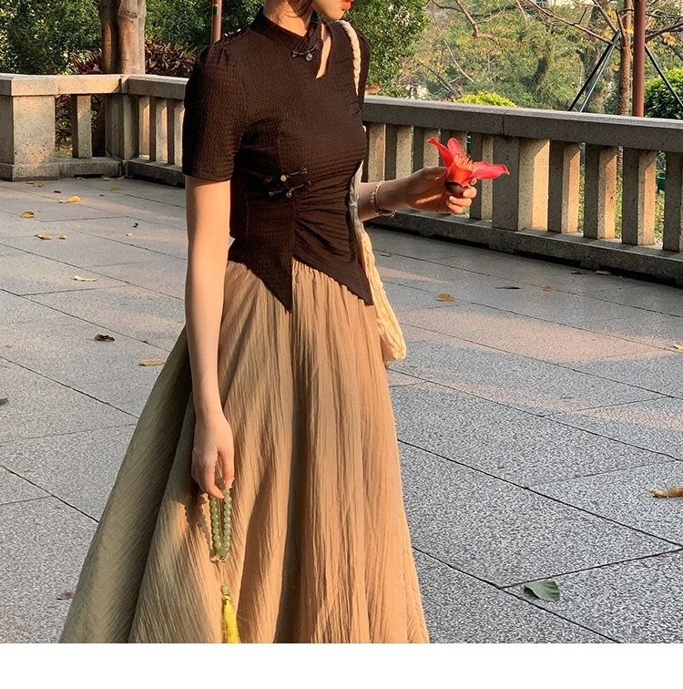 High end niche design, new temperament, Chinese style short sleeved T-shirt, women's 2024 summer slimming top trend_voghion.com