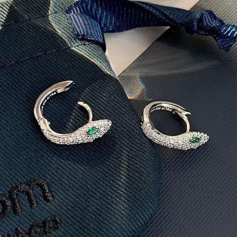 Orecchini a forma di serpente con intarsio di diamanti per le donne, orecchini a serpente di zirconi, fibbie per le orecchie da uomo, gioielli per le orecchie di fascia alta leggeri e lussuosi_voghion.com
