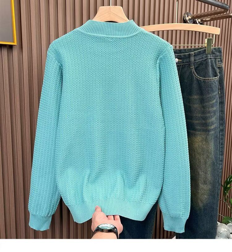Herren Fleecepullover mit hohem Kragen, schmale Passform, langärmelig, Strickpullover, warm, lässig, Rollkragenoberteil_voghion.com