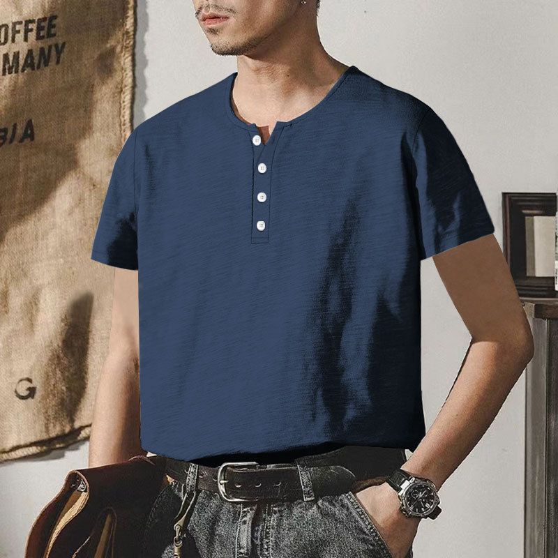 Maglietta a maniche corte in bambù per il commercio estero transfrontaliero, da uomo, estiva, casual, con colletto alla coreana, taglia grande, a maniche corte, da uomo, con bottoni_voghion.com
