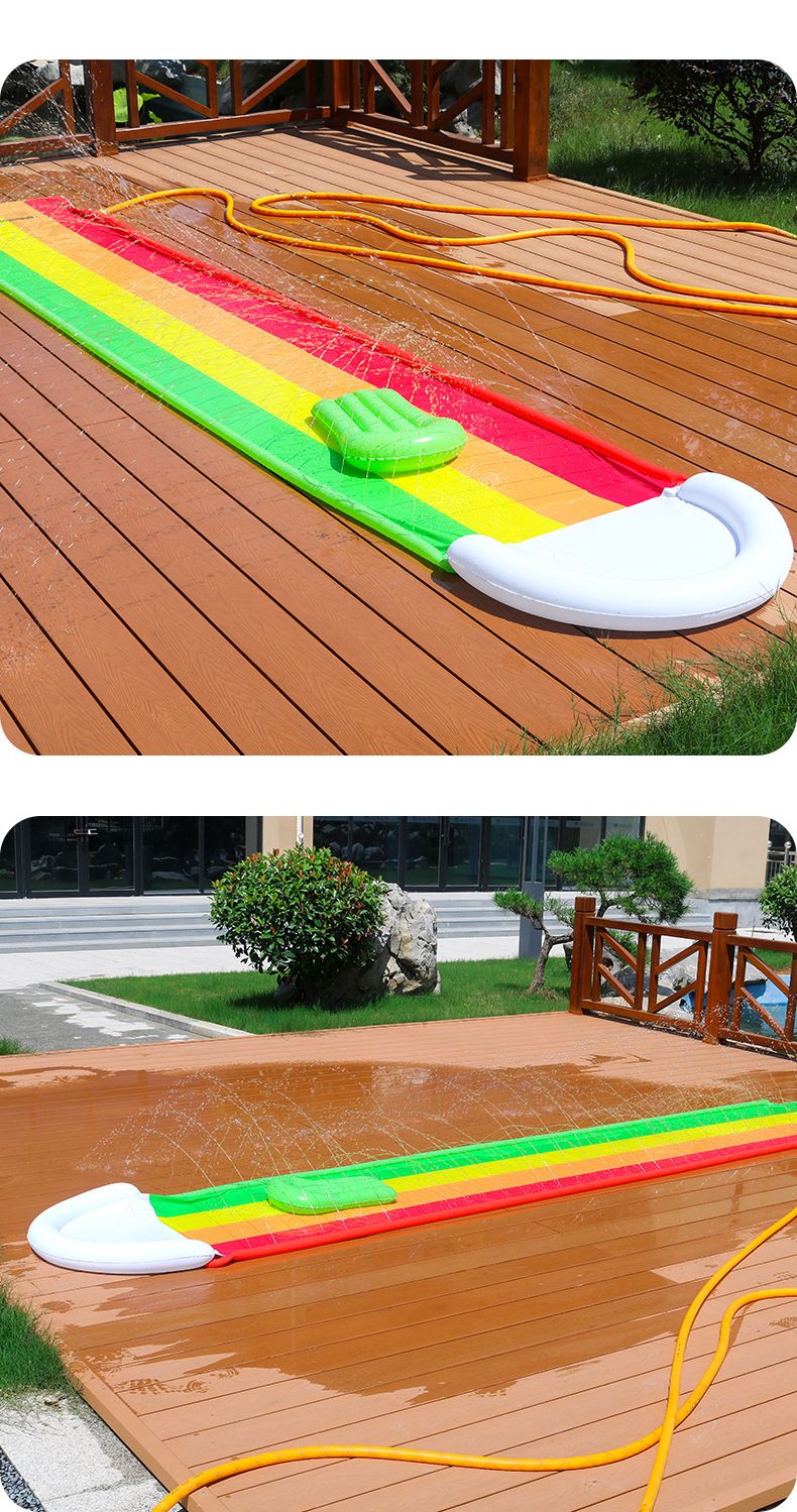 Opblaasbare PVC waterglijbaan met sproeier, buitenglijbaan voor kinderen en volwassenen, inclusief dubbele baan, splashpool en golfplank._voghion.com