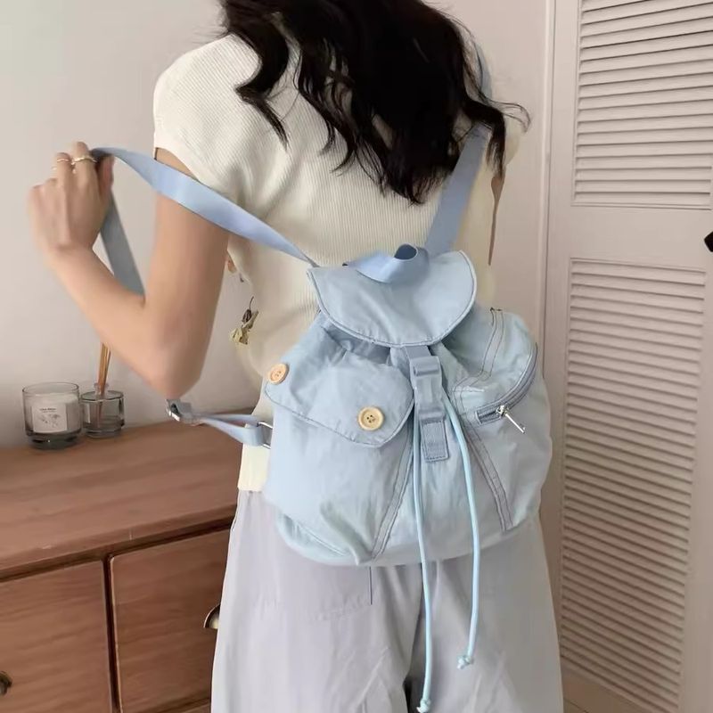 2025 Korean New Trend Design Multi-pocket Nylon Drawstring Women's Multi-function Student Backpack Fashionable Versatile_voghion.com