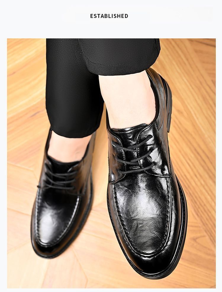 Voyage Woodpecker Business Casual Formal Leather Men's Korean Style Trendy British Pointed High-End Soft Sole Derby Shoes_voghion.com