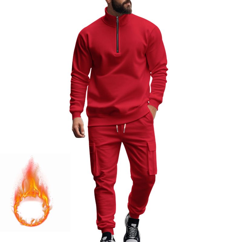 Fleecegefüttertes Sweatshirt-Set mit Viertelreißverschluss für Herren – Slim Fit Thermo-Jogging-Outfit für Herbst und Winter_voghion.com