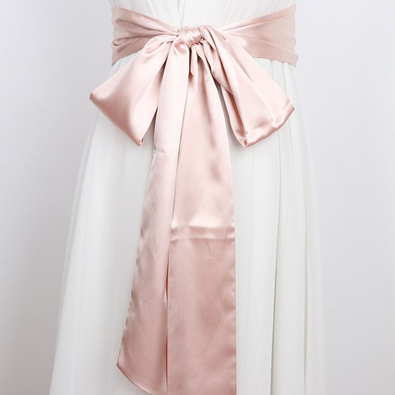 Cintura lunga con sciarpa decorativa, versatile, di alta qualità, in nastro nero bidirezionale, tinta unita, per donna_voghion.com