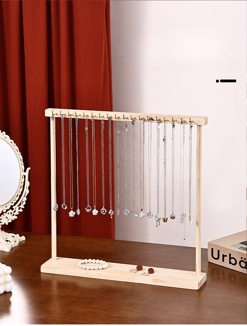 Présentoir à bijoux carré en bois massif pour colliers et pendentifs, simple et tendance, pour marché nocturne, diffusion en direct_voghion.com