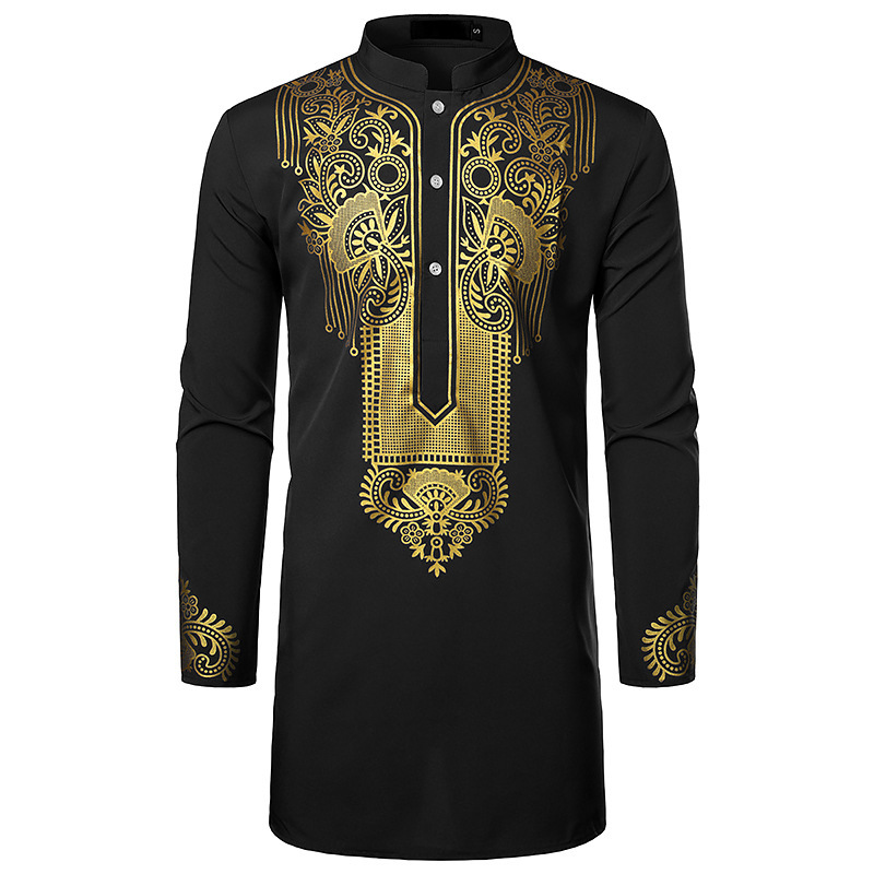 Herre Casual Fashion Bronzed Pullover skjorte Tuten Lang skjorte Muslin Lige skjorte_voghion.com
