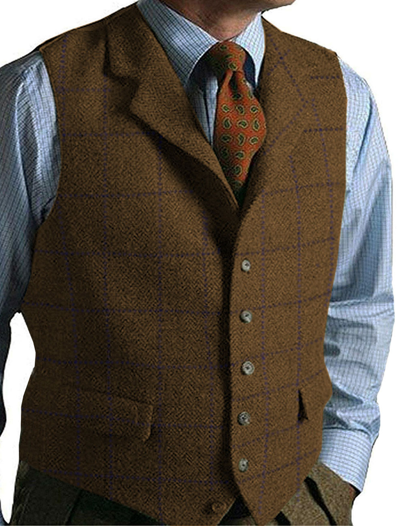 Roupas masculinas colete xadrez casual colete padrinho colete fino_voghion.com