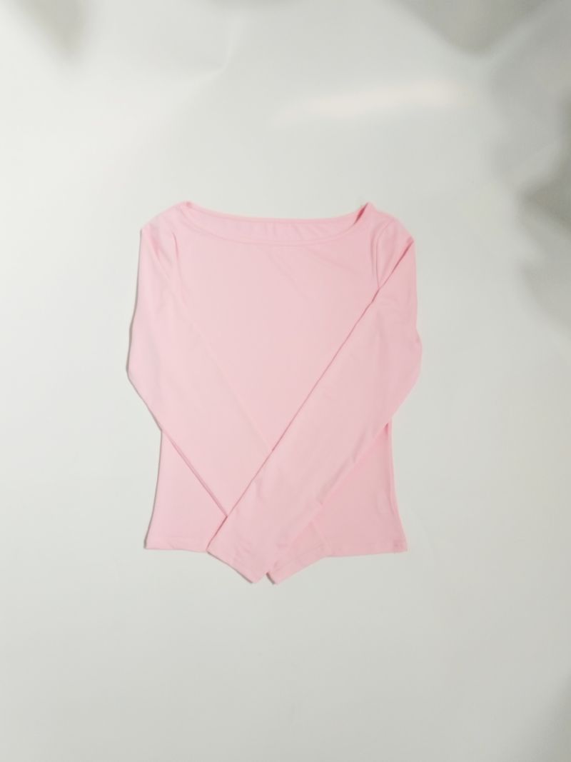 T-shirt a maniche lunghe slim fit ispirata da donna – Top girocollo con spalle scoperte in tessuto elasticizzato in seta di latte, versatile per autunno e inverno_voghion.com
