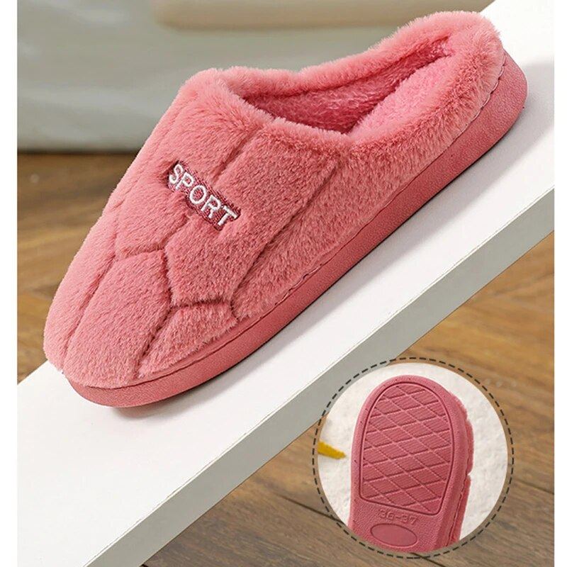 New Winter Home Women Shoes Cotton Men Warm Plush Slides Indoor Bedroom Non-Slip Floor Slippers_voghion.com