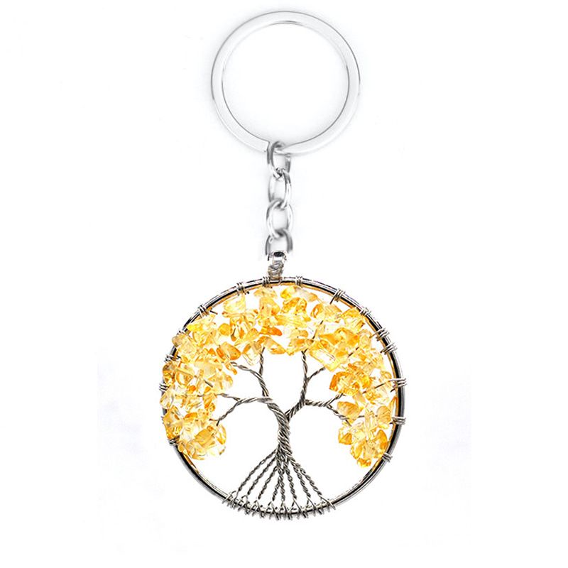 7 Color Stone Natural Crystal Gravel Tree Of Life Keychain Pendant Fortune Tree Keychain Pendant_voghion.com