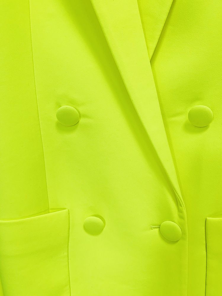 Roupas femininas em estoque, nova moda, personalidade, silhueta, encolher de ombros, trespassado, comprimento médio, paletó, amarelo fluorescente_voghion.com