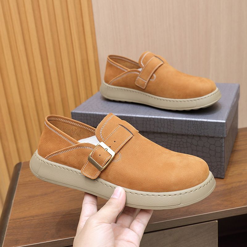 2025 New Men's Sole Genuine Leather Loafers Korean Style Breathable Trendy Slip-On Soft Panel Shoes For Men_voghion.com