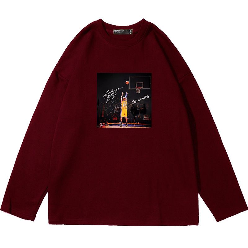 Stampa monofacciale e silhouette da basket Kobe Shooting Signature T-shirt a maniche lunghe per uomo e donna, ampia e pura_voghion.com