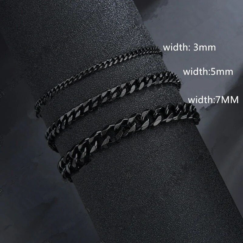 Yeni Trend Küba Erkek Klasik Paslanmaz Çelik 3/5/7mm Genişliğinde Zincir Bileklik_voghion.com