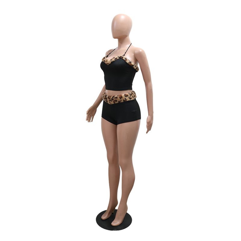Leopard Print Two-Piece Set Women's Sexy Tie-Front Crop Top & Mini Skirt_voghion.com