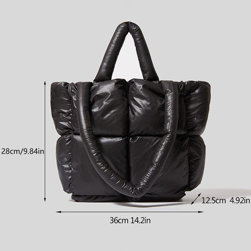 Lihao Women Handbag Cotton Padded Large Capacity Solid Color Funny Smooth Zipper Tote Shoulder Bag for Daily Life-Dark_voghion.com