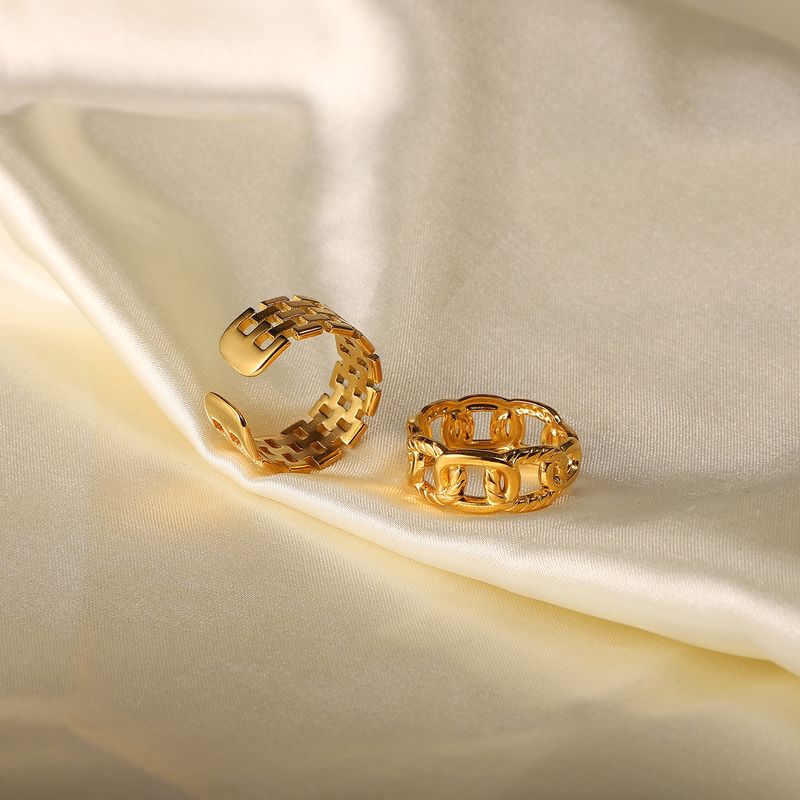 INS Männer a Fraen Fanger Titan Beschichtung Gold Edelstahl Fried Dough Twists Kette Ouverture Ring Bijouen_voghion.com