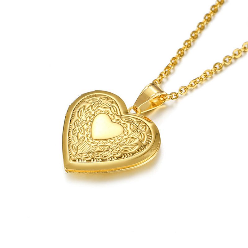 Romantic Heart Locket Pendants Female Gold Sier Color Stainless Steel Memorial Necklace For Women Jewelry Valentine Gift_voghion.com